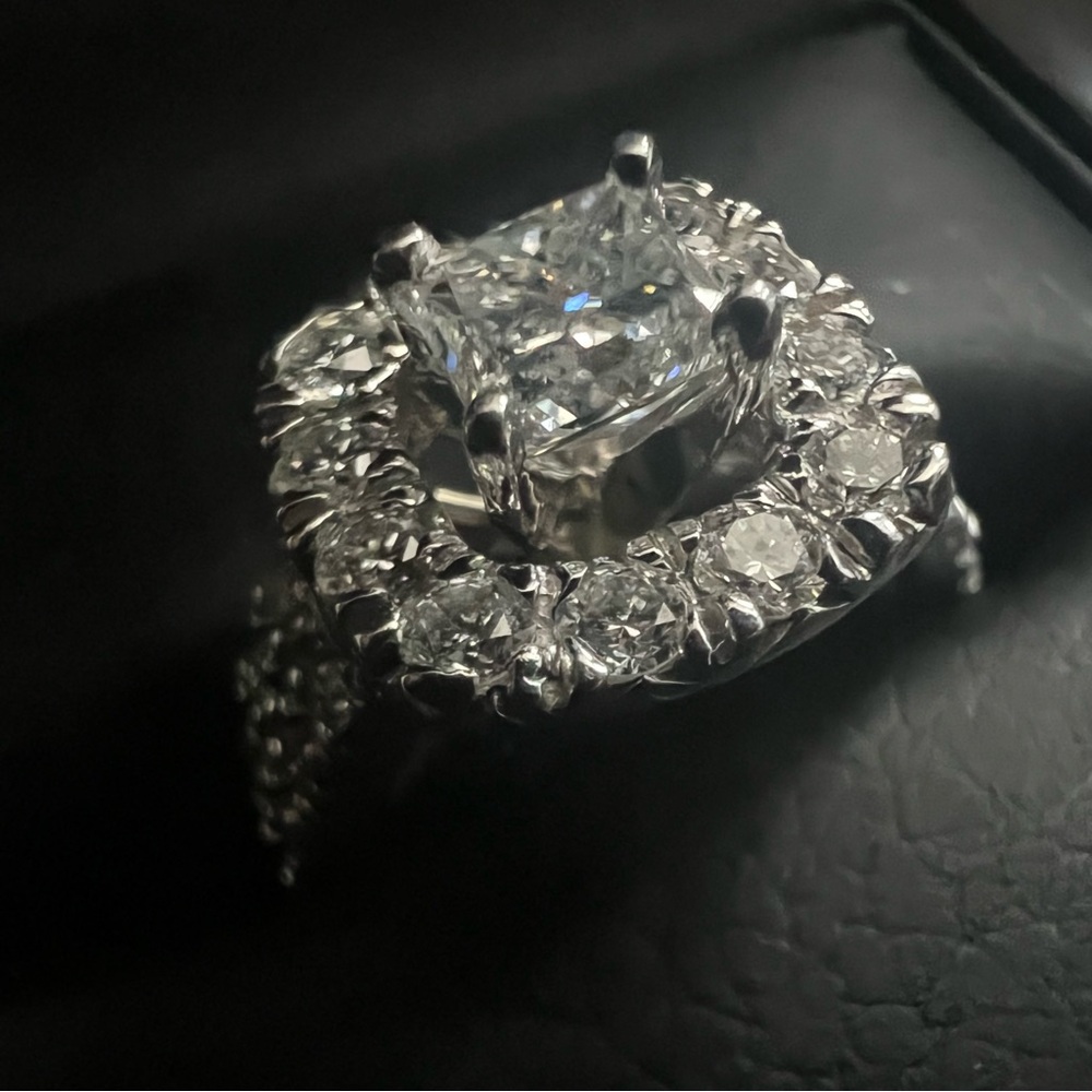1.75ct Natural 14K White Gold Princess Cut Diamond Halo Engagement Ring (Size5)